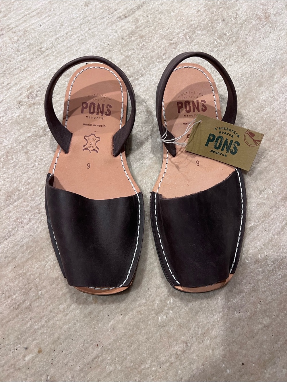 PONS Menorca Dark Chocolate Brown Leather Avarca Sandals with natural footbed